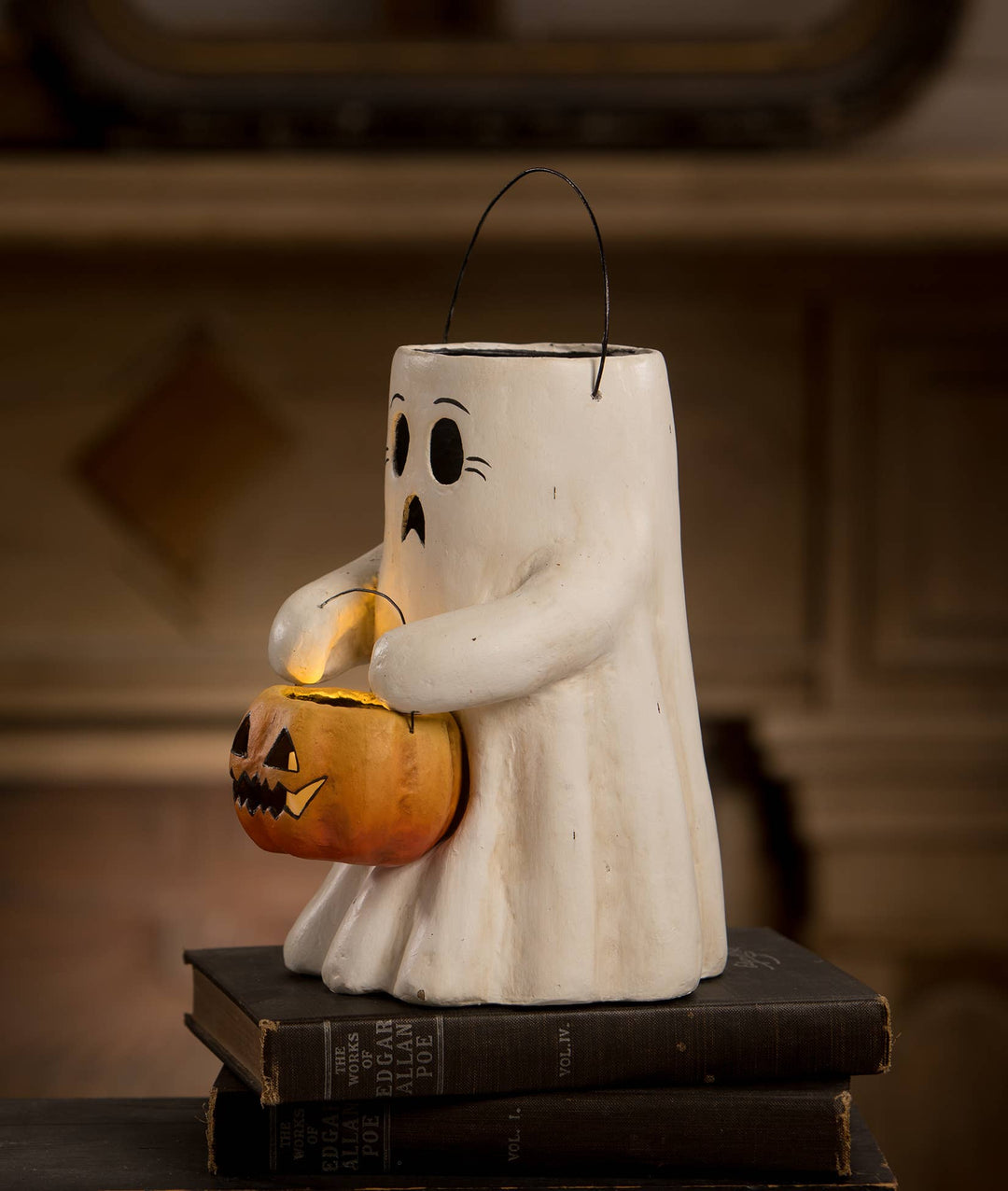 Scaredy Boo With Pumpkin Bucket Paper Mache