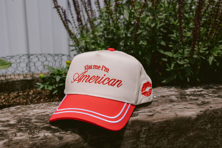 Kiss me I'm American - Red Vintage Trucker Hat