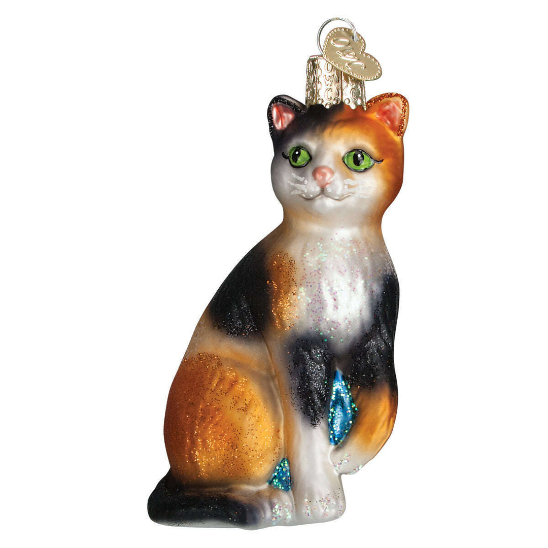 Old World Christmas Calico Cat Blown Glass Ornament