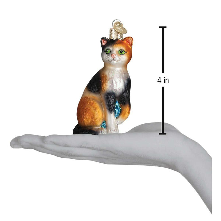 Old World Christmas Calico Cat Blown Glass Ornament