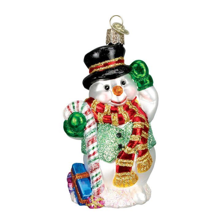 Old World Christmas Candy Cane Snowman Blown Glass Ornament