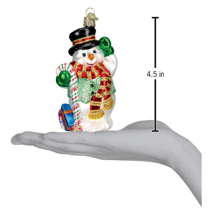 Old World Christmas Candy Cane Snowman Blown Glass Ornament