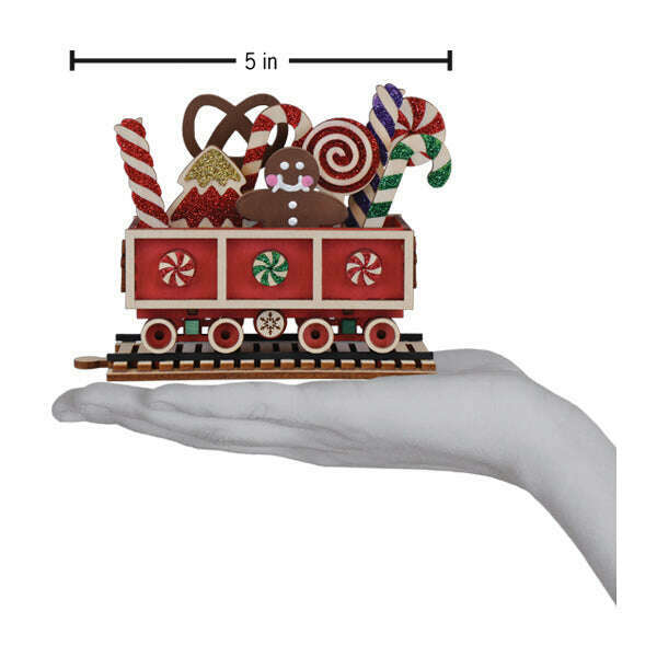 Old World Christmas Candy Cane Train Car Blown Glass Ornament