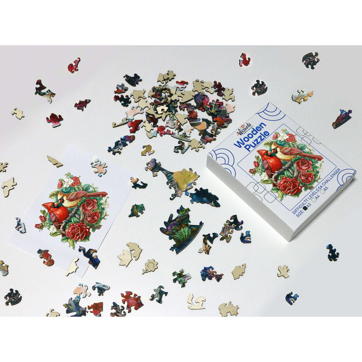 Cardinal and Roses - Jigsaw Wooden Puzzle by Wizardi F07N9-35