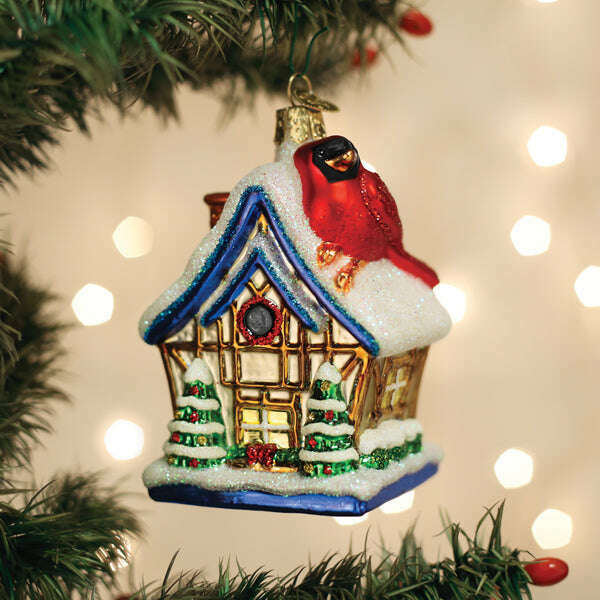Old World Christmas Cardinal Birdhouse Blown Glass Ornament