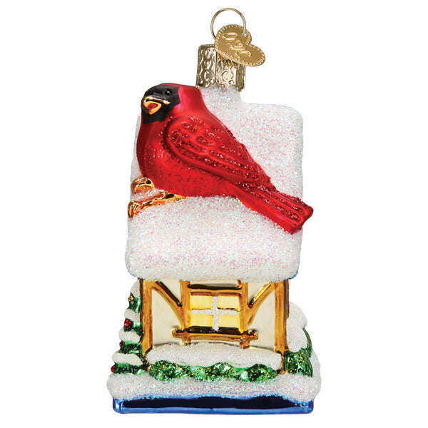 Old World Christmas Cardinal Birdhouse Blown Glass Ornament