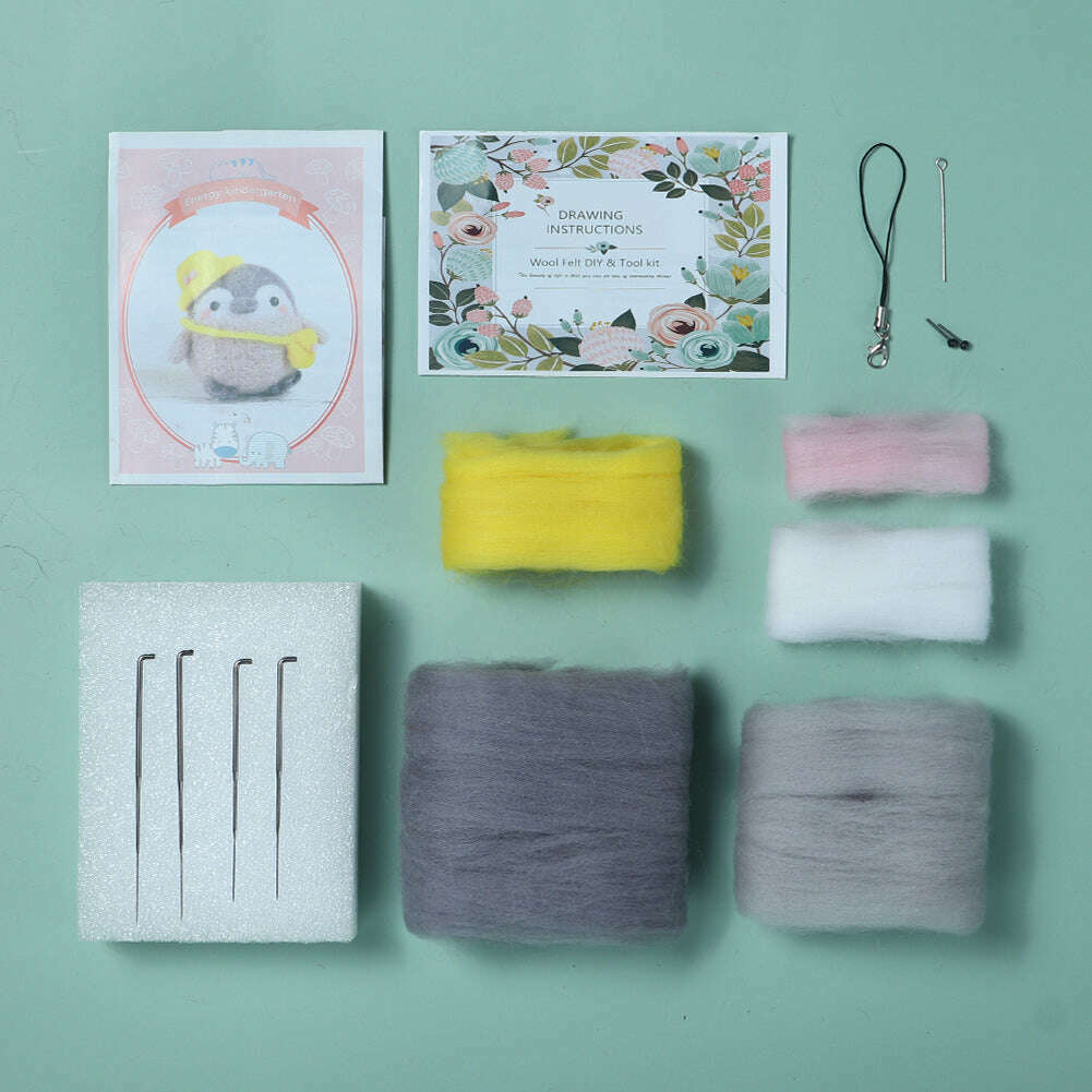 Casual Penguin Needle Felting Kit. Wizardi DIY Wool Craft Kit F07N8-W117