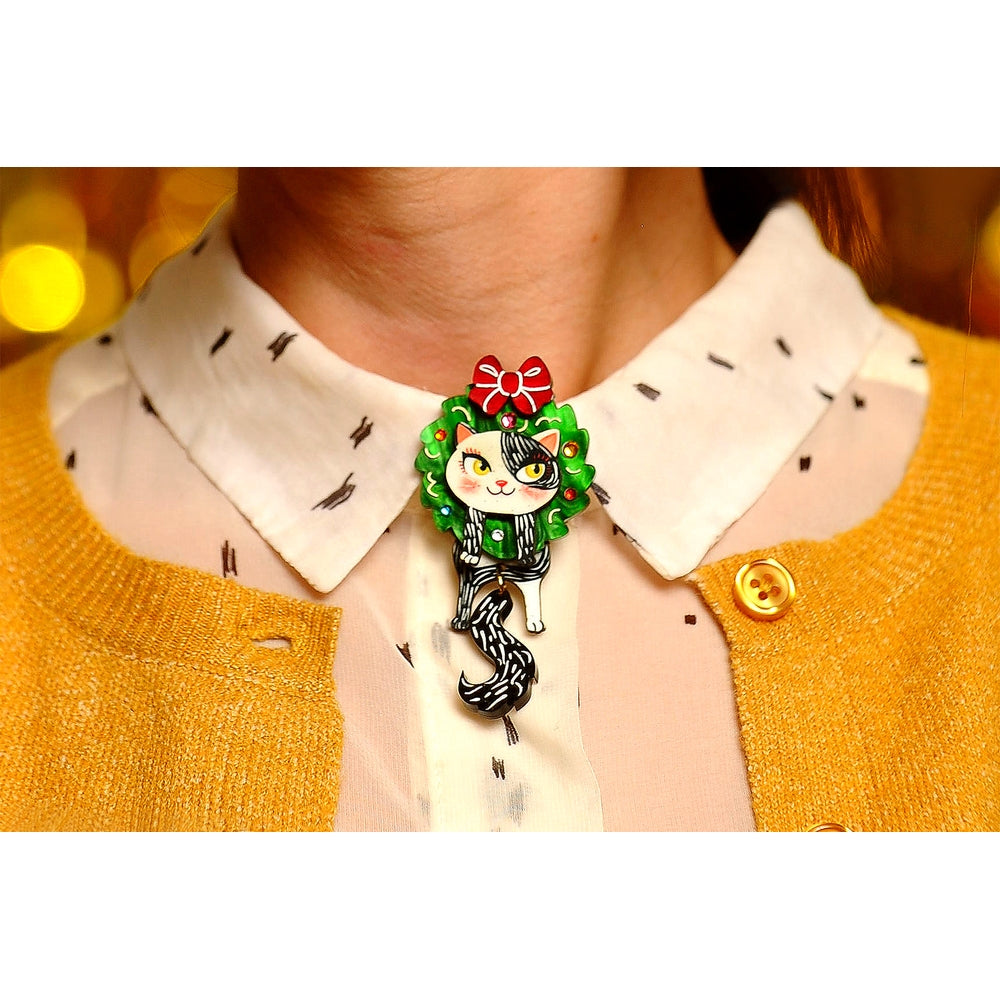 Cat in A Christmas Wreath Button Cover by Laliblue 3