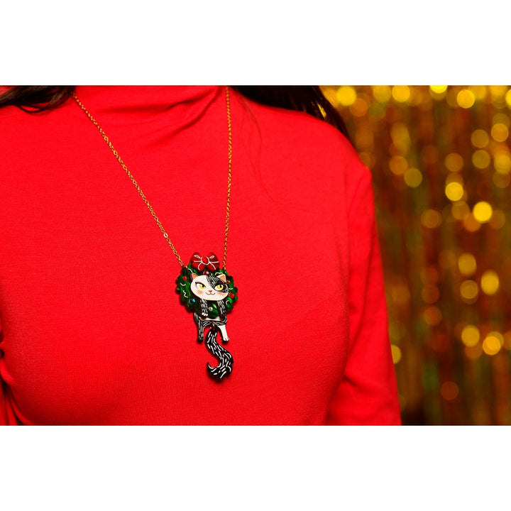 Cat in A Christmas Wreath Necklace by Laliblue 2