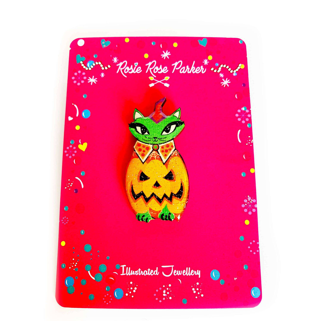 Cat in a Pumpkin Costume Pin by Rosie Rose Parker