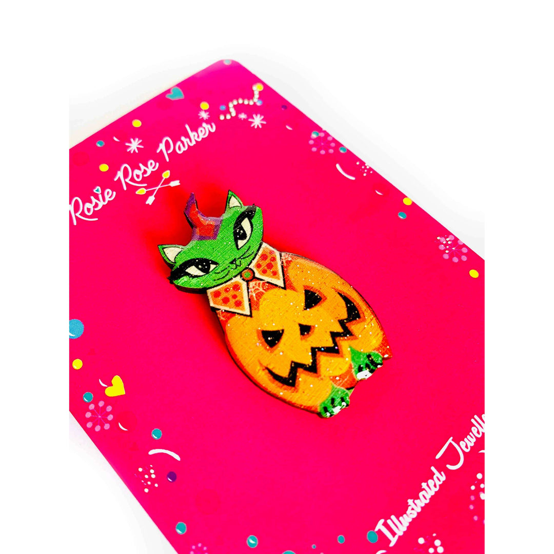 Cat in a Pumpkin Costume Pin by Rosie Rose Parker
