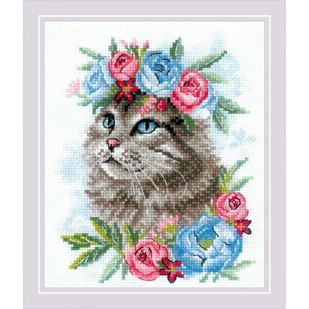Cat in Flowers R2088 Counted Cross Stitch Kit
