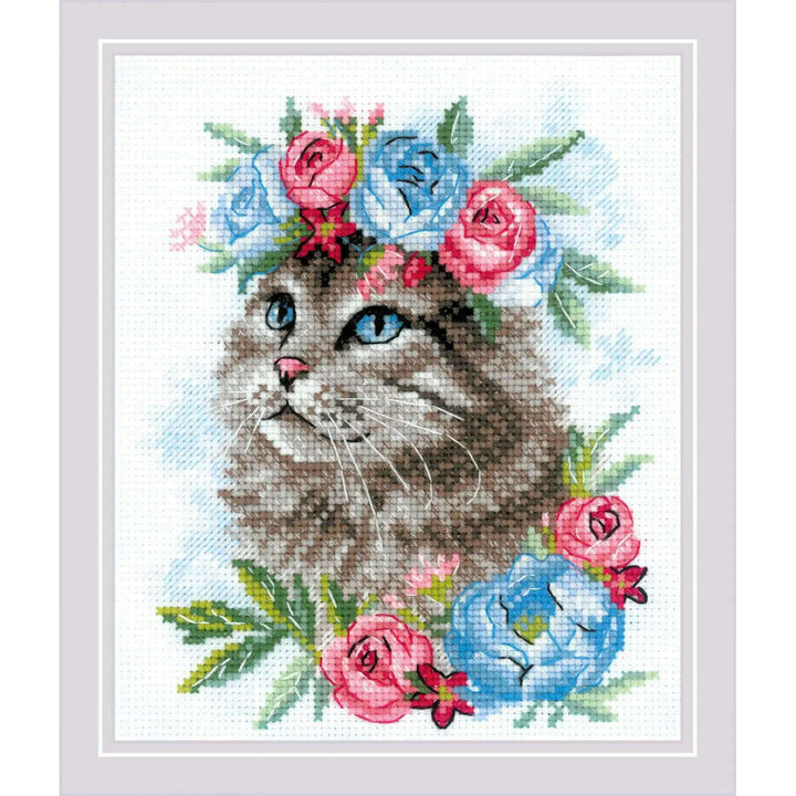 Cat in Flowers R2088 Counted Cross Stitch Kit