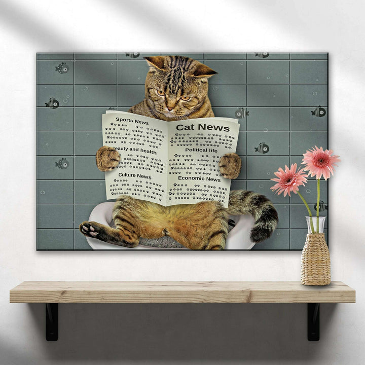 Cat Toilet Reading Newspaper Canvas Wall Art