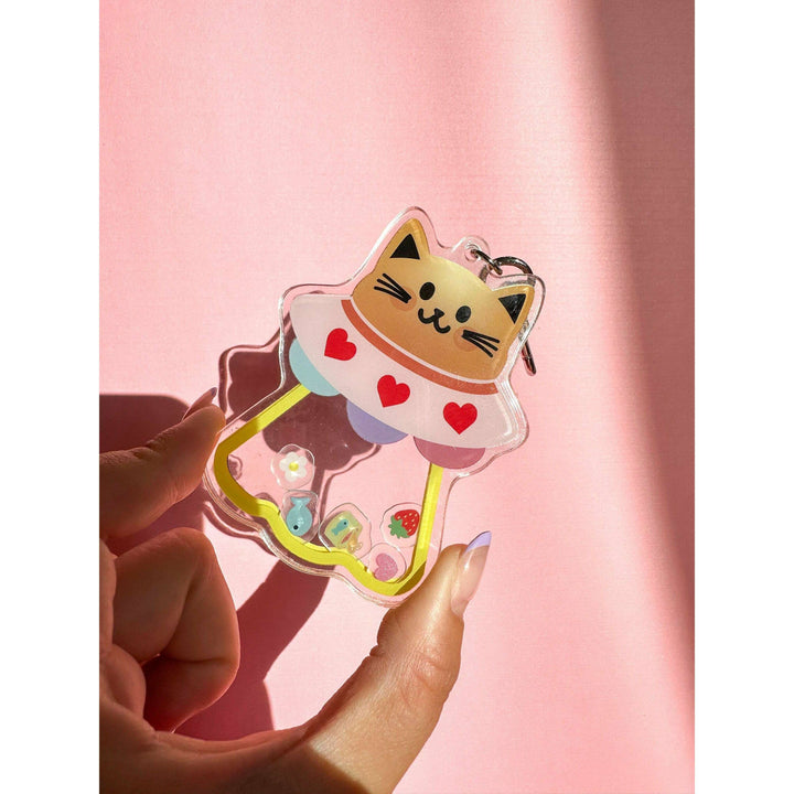 Cat UFO Shaker Acrylic Keychain