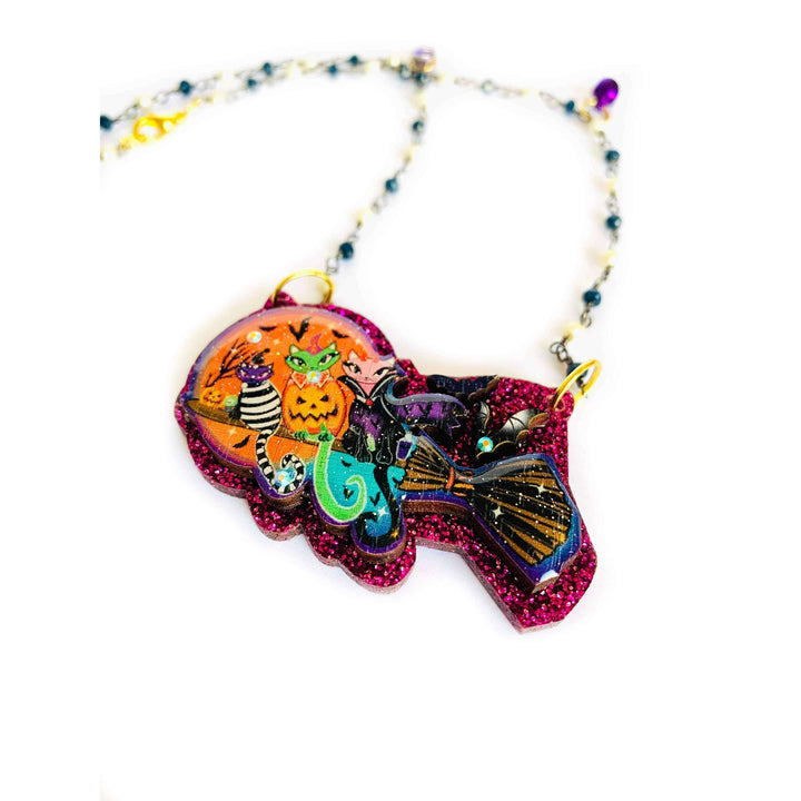 Cats on a Broom Necklace by Rosie Rose Parker
