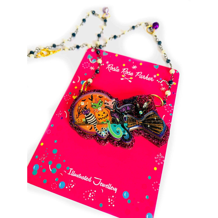 Cats on a Broom Necklace by Rosie Rose Parker