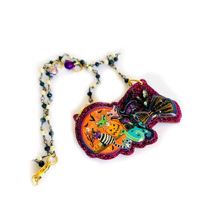 Cats on a Broom Necklace by Rosie Rose Parker