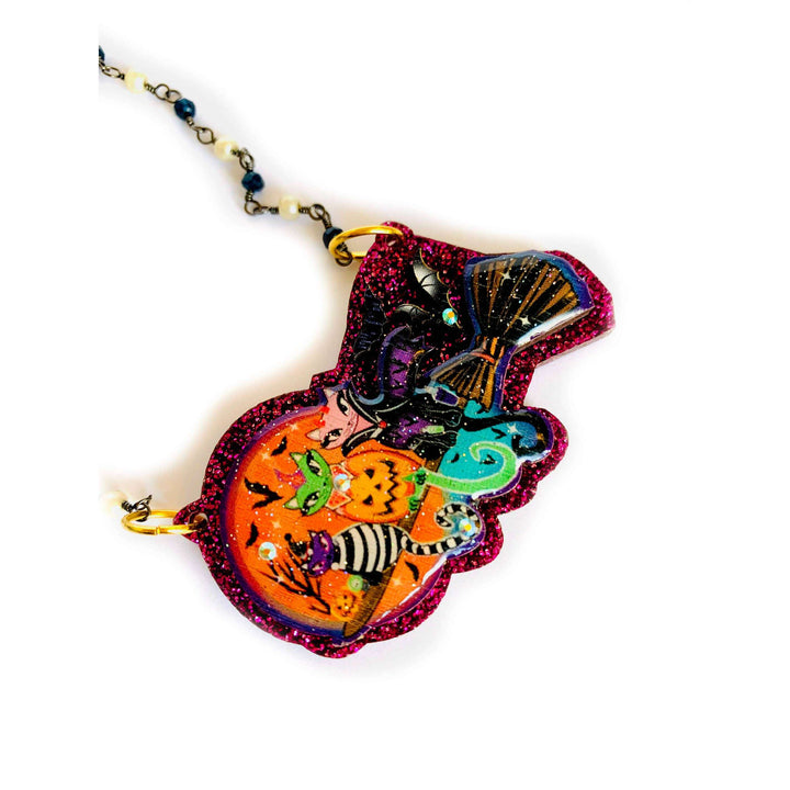 Cats on a Broom Necklace by Rosie Rose Parker