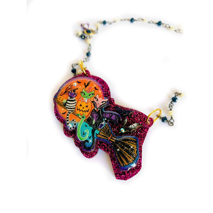 Cats on a Broom Necklace by Rosie Rose Parker