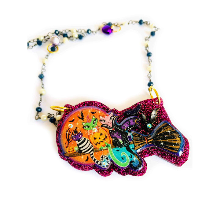 Cats on a Broom Necklace by Rosie Rose Parker