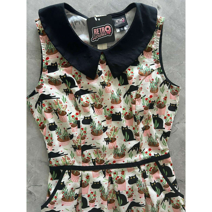 Cats & Plants Collared Dress - Plus Sizes only