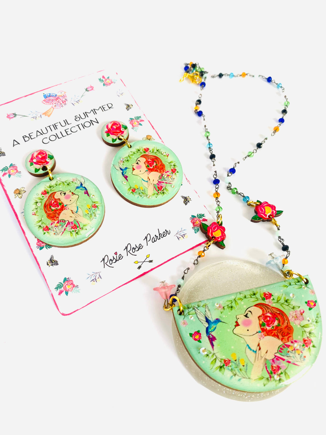 Lady and Hummingbird Statement Necklace by Rosie Rose Parker