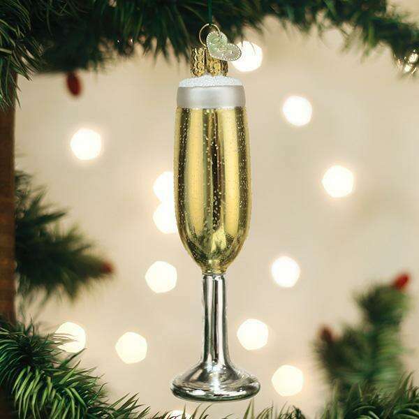 Old World Christmas Champagne Flute Blown Glass Ornament