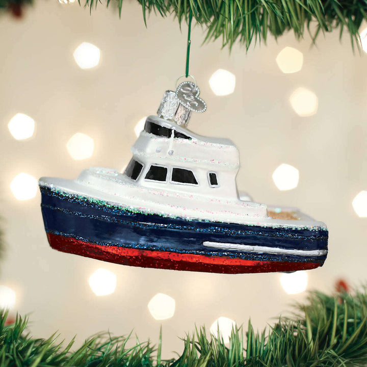 Old World Christmas Charter Boat Blown Glass Ornament