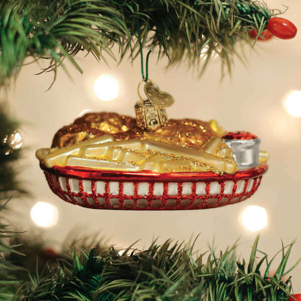 Old World Christmas Chicken Basket Blown Glass Ornament