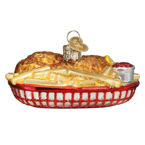 Old World Christmas Chicken Basket Blown Glass Ornament