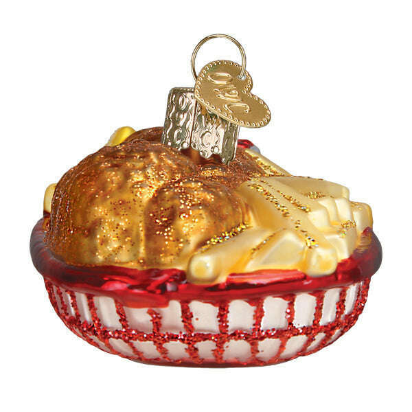 Old World Christmas Chicken Basket Blown Glass Ornament
