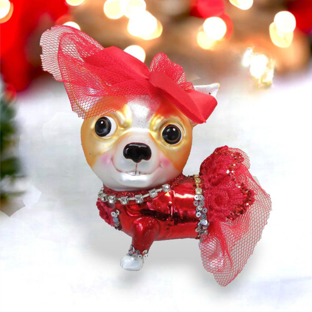 Chihuahua in Red Party Dress Ornament Min/6 by December Diamonds 