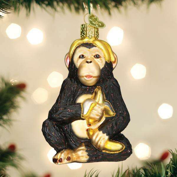 Old World Christmas Chimpanzee Blown Glass Ornament