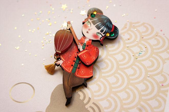 Chinese Girl Lantern Brooch by LaliBlue - Quirks!