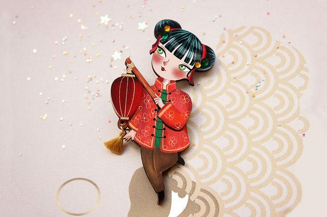 Chinese Girl Lantern Brooch by LaliBlue - Quirks!