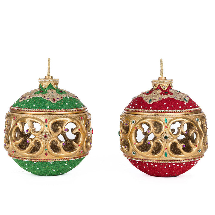 Christmas Ball Tabletop Ornament with Tea Light Assortment of 2 by Katherine's Collection image 2