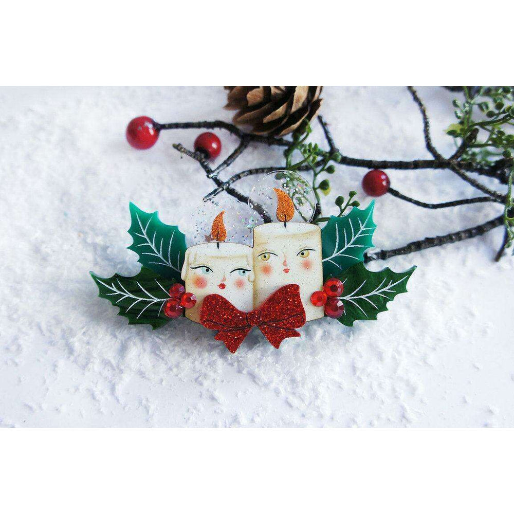 Christmas Candle Couple Brooch by Laliblue - Quirks!