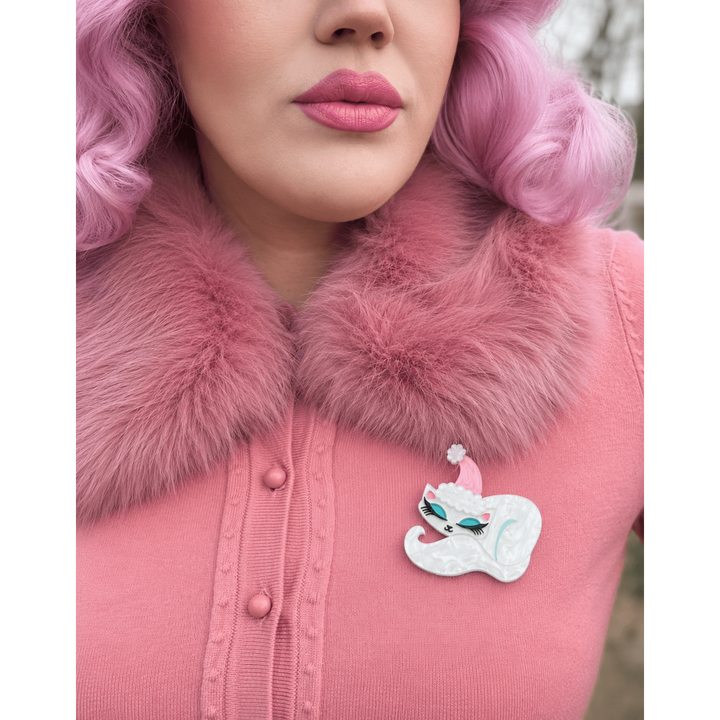 Christmas Cat Nap Brooch by Miss Fluff x Lipstick & Chrome — Cozy Holiday cat pin