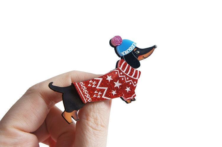 Christmas Dachshund Dog Brooch by Laliblue - Quirks!