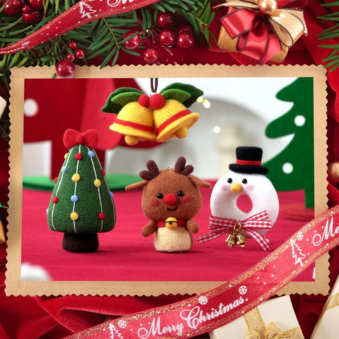 Christmas Donut, Bell, Tree and Reindeer Needle Felting Kit. Wizardi DIY Wool Craft Kit F07N8-Z-11