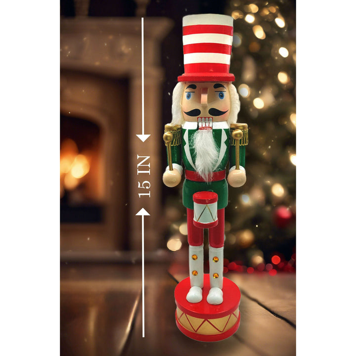 Christmas Drummer Nutcracker. Wizardi Classic Wooden Festive Decoration F07M14-32-N01819A