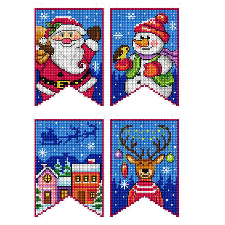 Christmas flags - blue 189CS Counted cross stitch kit with plastic canvas