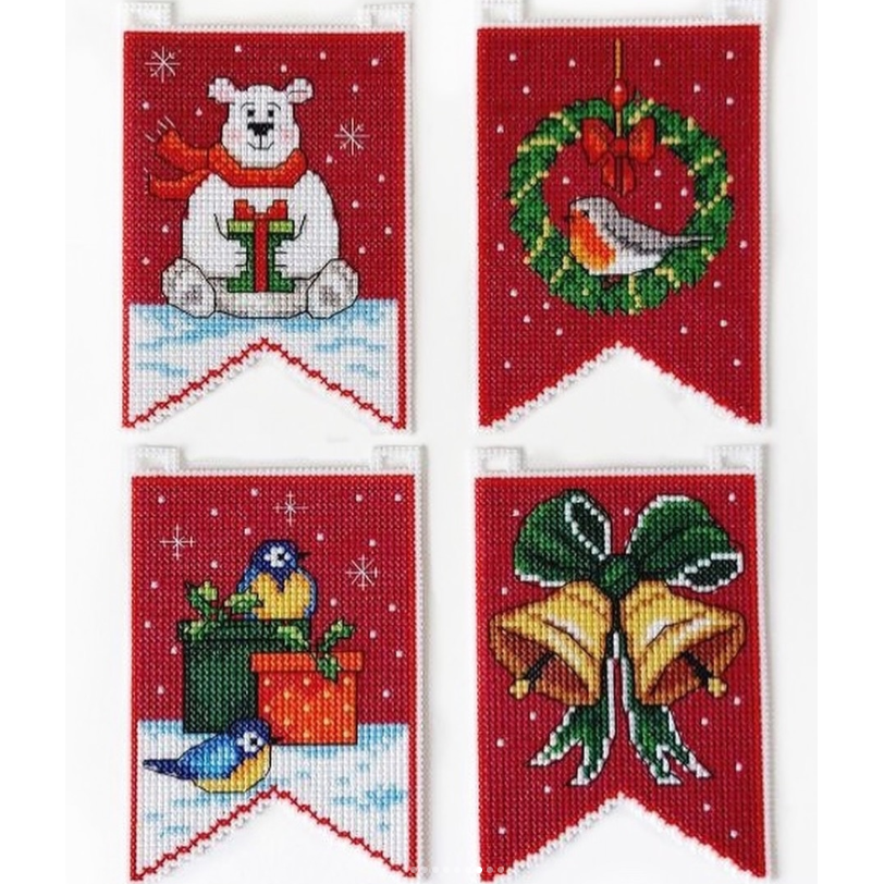 Christmas Flags - red 193CS Counted cross stitch kit with plastic canvas