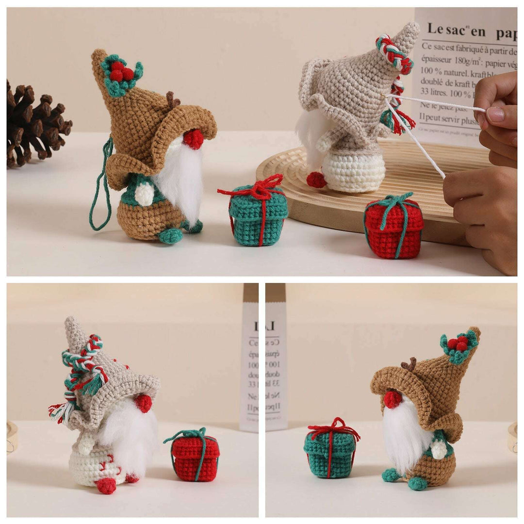 Christmas Gnome with White Hat Amigurumi DIY Crochet Kit Wizardi F07N8-M109
