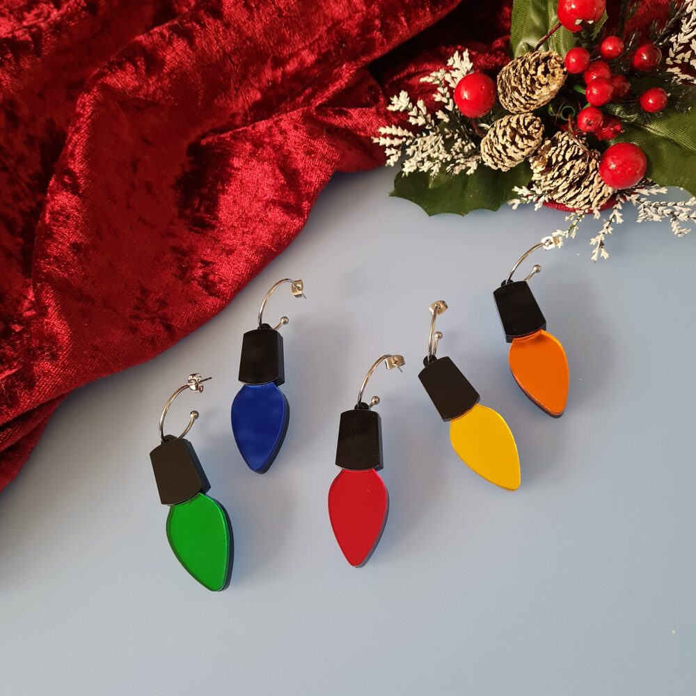 Christmas Lights Hoop Dangle Earrings by Cherryloco Jewellery 4