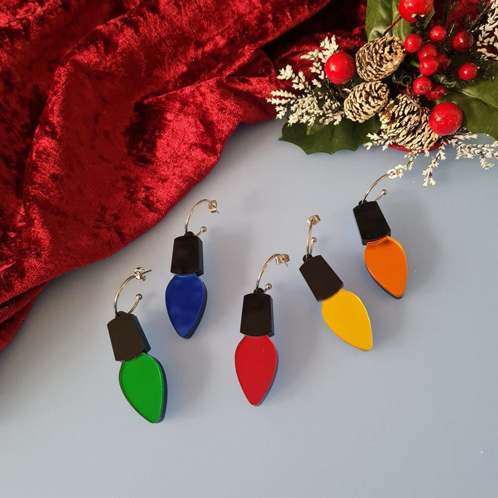 Christmas Lights Hoop Dangle Earrings by Cherryloco Jewellery 4