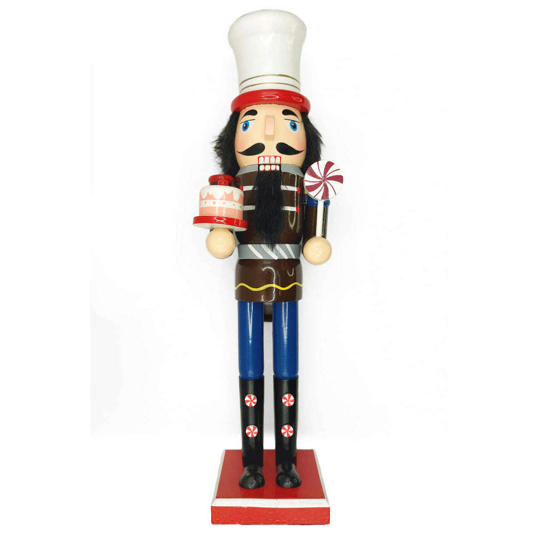 Christmas Nutcracker with Cake. Wizardi Classic Wooden Festive Decoration F07M14-41-N01058B