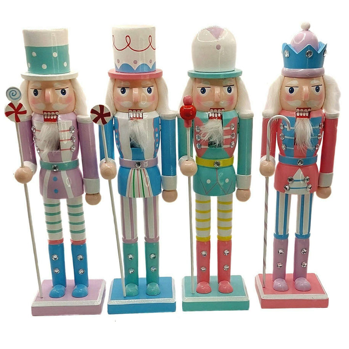 Christmas Nutcracker. Wizardi Classic Wooden Festive Decoration F07M14-30-N01703 pink stand