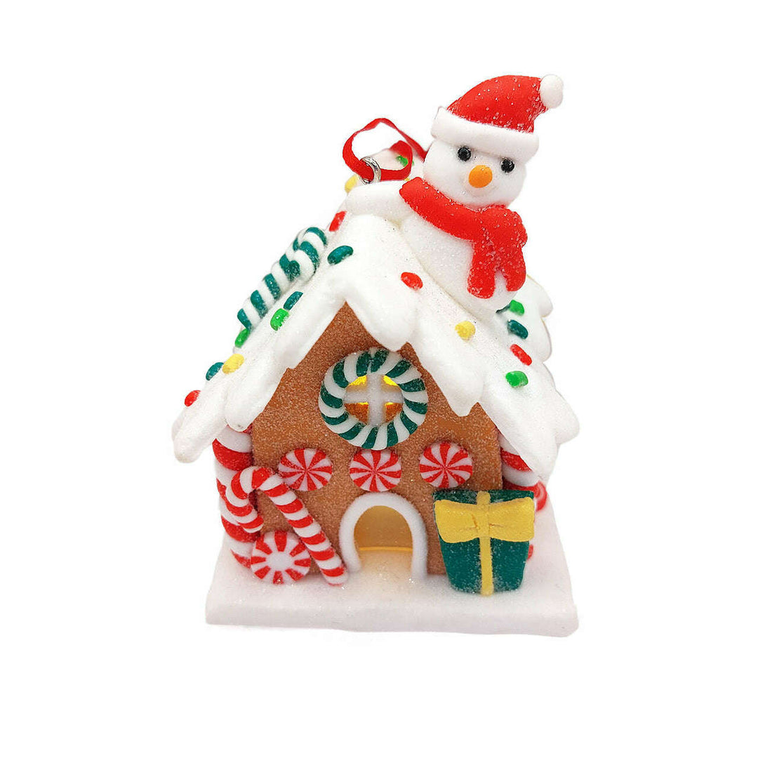 Christmas Ornament - Gingerbread Snow House with Snowman. Wizardi Festive Decoration F07-N2-18-EE403C